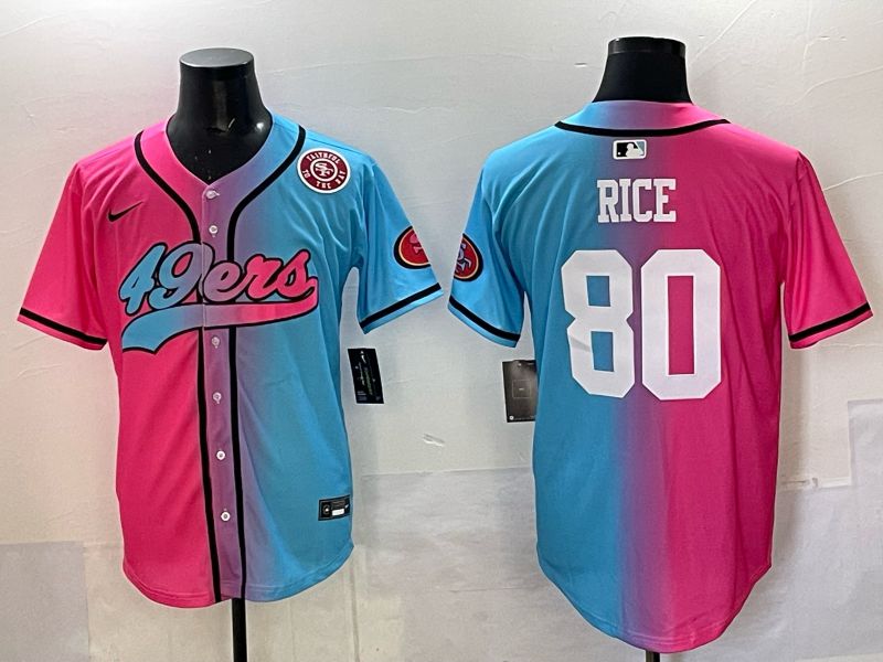 Men 2025 San Francisco 49ers 80 Rice Pink Blue Nike Limited NFL Jersey 09